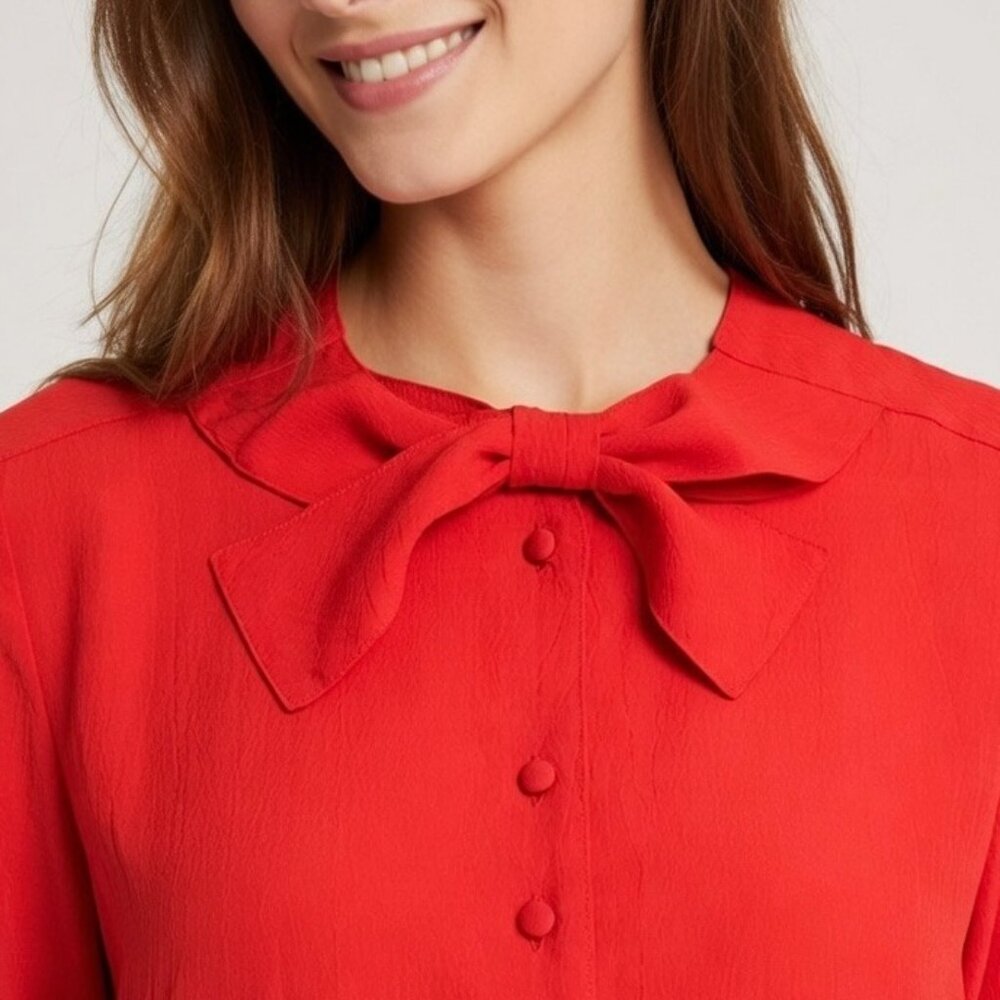 Vintage Oscar de‎ la Renta Expressions Red Bow Blouse, Size 12